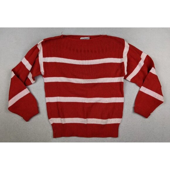 VINTAGE WOMEN'S ORANGE AND WHITE STRIPED PULLOVER SWEATER - GARLAND - SIZE M - Picture 3 of 14